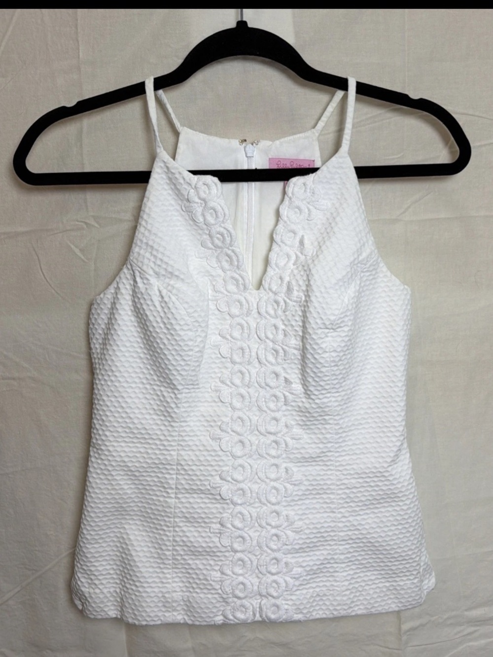Lilly Pulitzer Women's White Annabelle Halter Zip Tank Top- Size 0